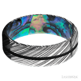 7 mm wide/Beveled/Woodgrain band with one 1 mm Centered inlay of Black also featuring a Abalone sleeve. - Diamonds By Rothschild