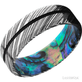 7 mm wide/Beveled/Woodgrain band with one 1 mm Centered inlay of Black also featuring a Abalone sleeve. - Diamonds By Rothschild