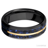 7 mm wide/Beveled/Zirconium band featuring inlays of Blue Tiger Eye and 14K Yellow Gold. - Diamonds By Rothschild
