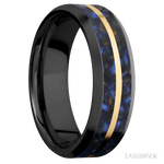 7 mm wide/Beveled/Zirconium band featuring inlays of Blue Tiger Eye and 14K Yellow Gold. - Diamonds By Rothschild