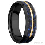 7 mm wide/Beveled/Zirconium band featuring inlays of Blue Tiger Eye and 14K Yellow Gold. - Diamonds By Rothschild