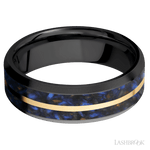 7 mm wide/Beveled/Zirconium band featuring inlays of Blue Tiger Eye and 14K Yellow Gold. - Diamonds By Rothschild