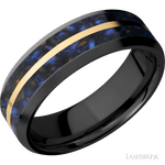 7 mm wide/Beveled/Zirconium band featuring inlays of Blue Tiger Eye and 14K Yellow Gold. - Diamonds By Rothschild