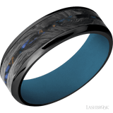7 mm wide/Beveled/Zirconium band featuring inlays of Forged Carbon Fiber and Blue Tiger Eye also featuring a Royal Blue sleeve. - Diamonds By Rothschild