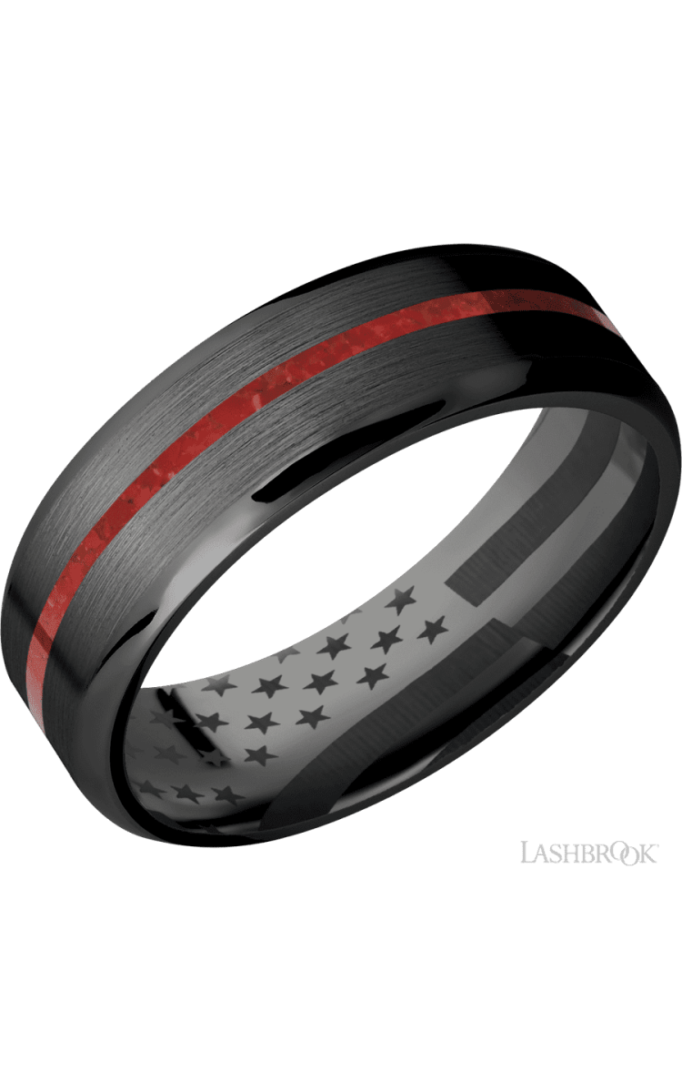 7 mm wide/Beveled/Zirconium band with one 1 mm Centered inlay of Coral. - Diamonds By Rothschild