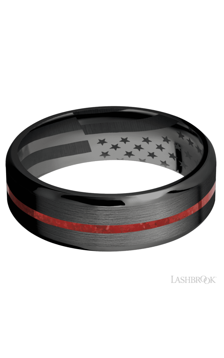 7 mm wide/Beveled/Zirconium band with one 1 mm Centered inlay of Coral. - Diamonds By Rothschild