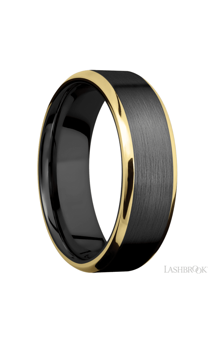 7 mm wide/Beveled/Zirconium band with two 1 mm Edge inlays of 14K Yellow Gold. - Diamonds By Rothschild