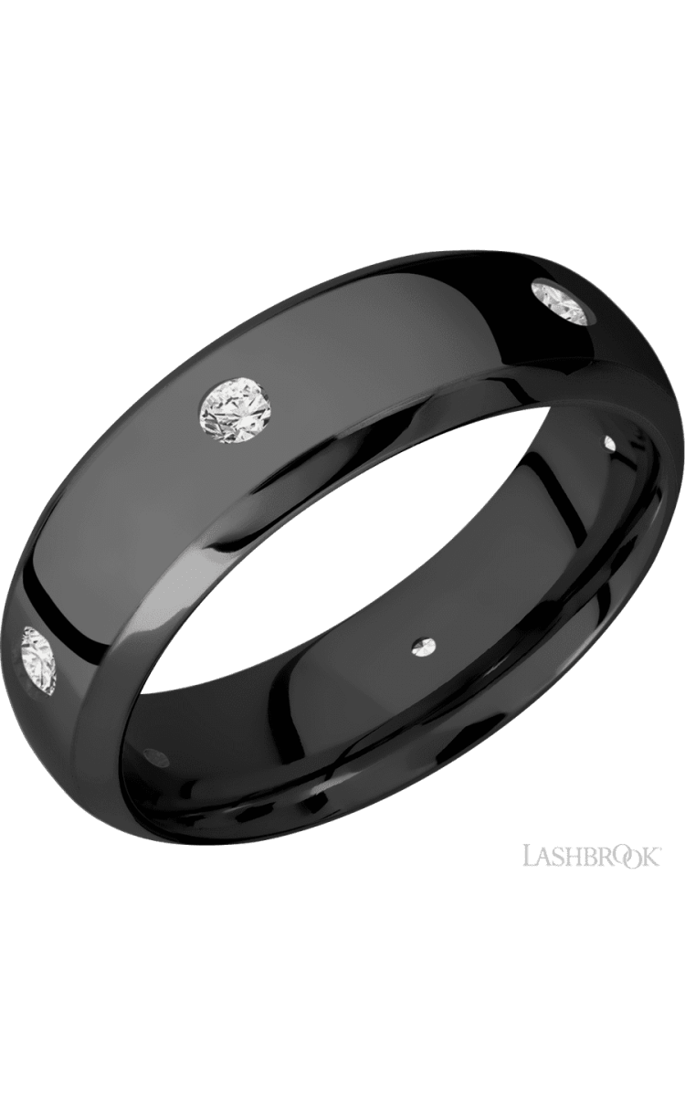 7 mm wide/Domed Bevel/Zirconium band with a 6X Even arrangement of .07 carat Round Diamond stones in a Flush setting. - Diamonds By Rothschild