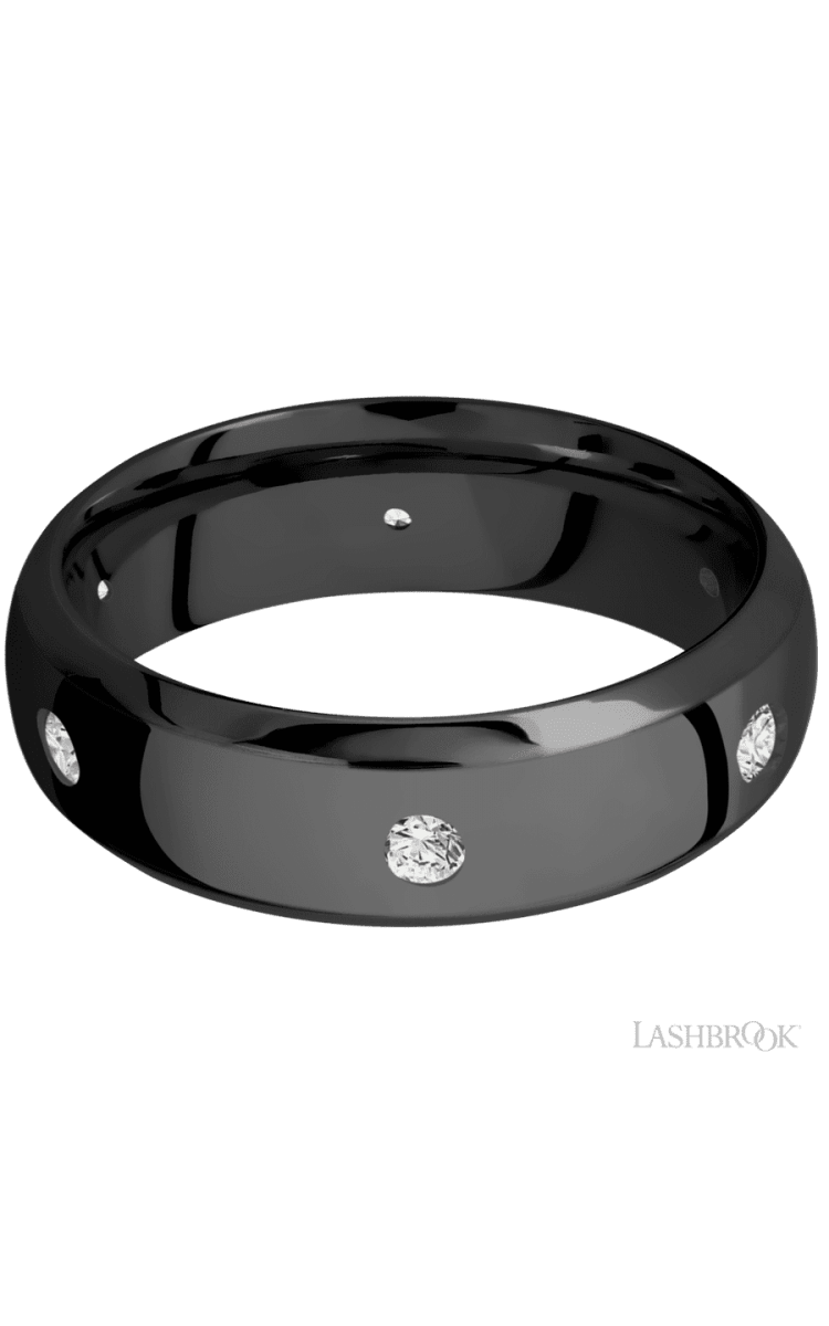 7 mm wide/Domed Bevel/Zirconium band with a 6X Even arrangement of .07 carat Round Diamond stones in a Flush setting. - Diamonds By Rothschild