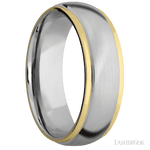 7 mm wide/Domed Stepped Down Edges/14K White Gold band with two 1 mm Edge inlays of 14K Yellow Gold. - Diamonds By Rothschild