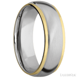 7 mm wide/Domed Stepped Down Edges/14K White Gold band with two 1 mm Edge inlays of 14K Yellow Gold. - Diamonds By Rothschild