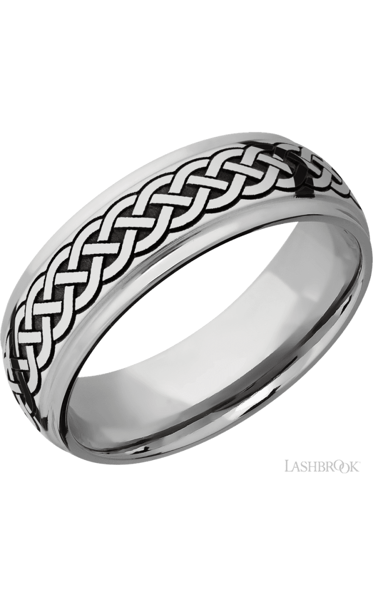 7 mm wide/Domed Stepped Down Edges/Cobalt Chrome band with a laser carved Celtic 9 pattern. - Diamonds By Rothschild