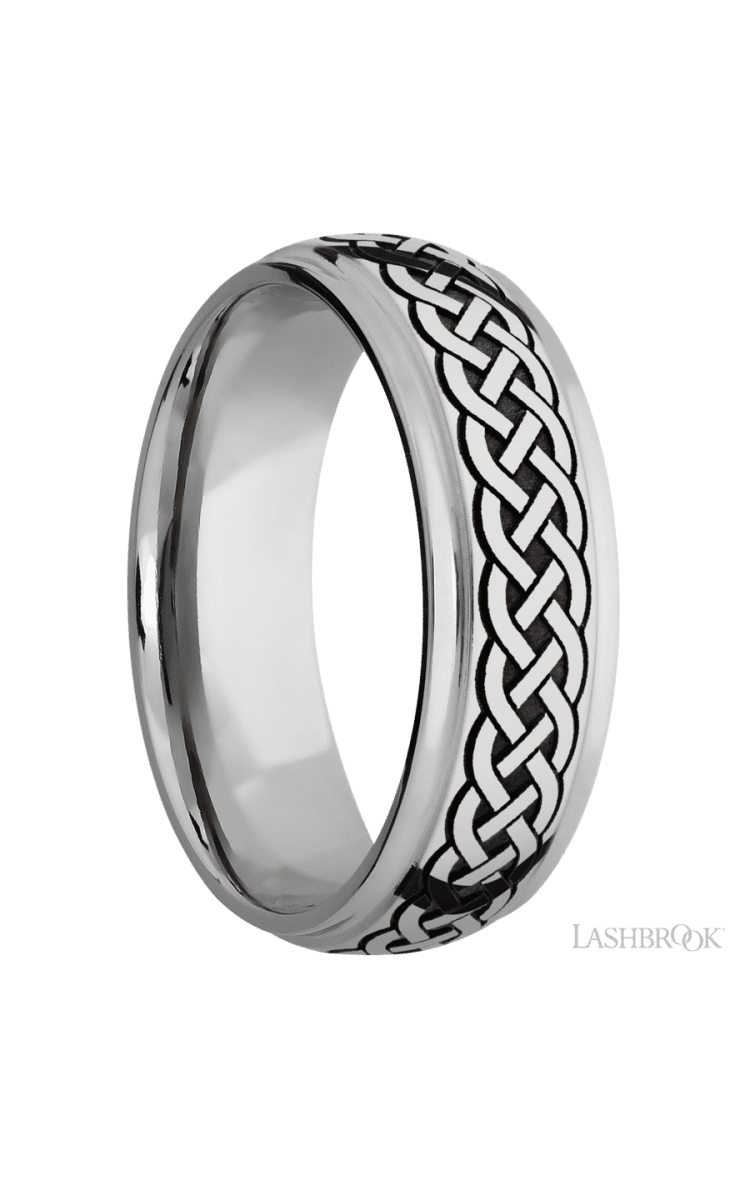 7 mm wide/Domed Stepped Down Edges/Cobalt Chrome band with a laser carved Celtic 9 pattern. - Diamonds By Rothschild