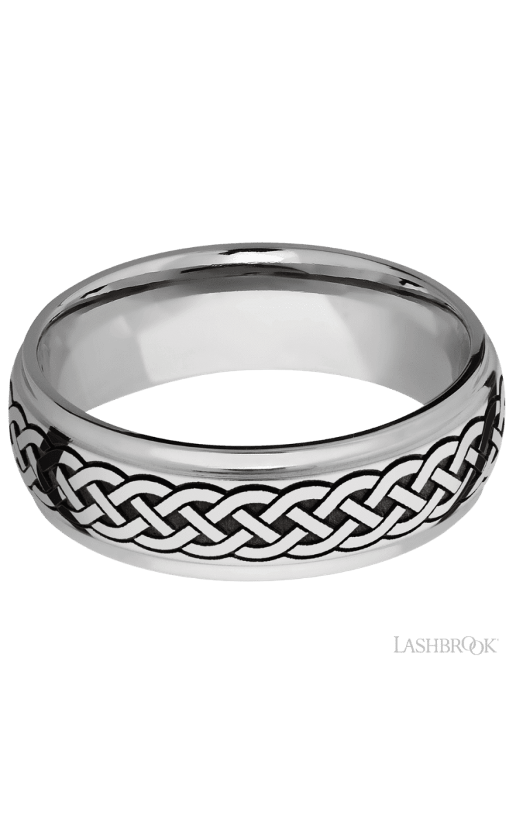 7 mm wide/Domed Stepped Down Edges/Cobalt Chrome band with a laser carved Celtic 9 pattern. - Diamonds By Rothschild