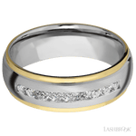 7 mm wide/Domed Stepped Down Edges/Cobalt Chrome band with two 1 mm Edge inlays of 14K Yellow Gold and featuring an arrangement of 9, .05 carat Round Diamond stones in a Channel setting - Diamonds By Rothschild
