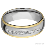 7 mm wide/Domed Stepped Down Edges/Cobalt Chrome band with two 1 mm Edge inlays of 14K Yellow Gold and featuring an arrangement of 9, .05 carat Round Diamond stones in a Channel setting - Diamonds By Rothschild