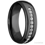 7 mm wide/Domed Stepped Down Edges/Zirconium band with a Half Eternity arrangement of .03 carat Round Diamond stones in a Bead setting. - Diamonds By Rothschild