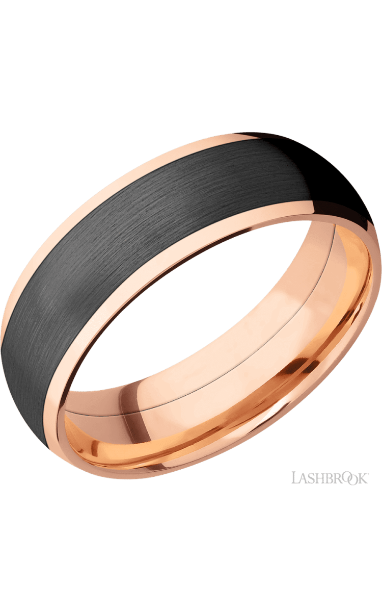 7 mm wide/Domed/14K Rose Gold band with one 5 mm Centered inlay of Zirconium. - Diamonds By Rothschild