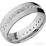 7 mm wide/Domed/14K White Gold band with an Eternity arrangement of .03 carat Round Diamond stones in a Bead Channel setting. - Diamonds By Rothschild
