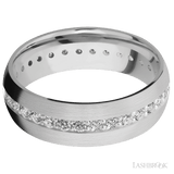 7 mm wide/Domed/14K White Gold band with an Eternity arrangement of .03 carat Round Diamond stones in a Bead Channel setting. - Diamonds By Rothschild