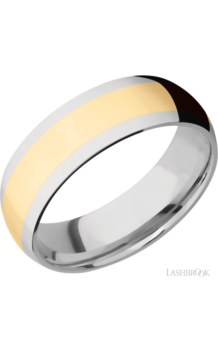 7 mm wide/Domed/14K White Gold band with one 4 mm Centered inlay of 14K Yellow Gold. - Diamonds By Rothschild