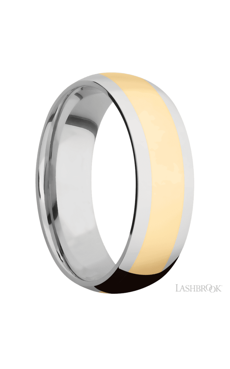 7 mm wide/Domed/14K White Gold band with one 4 mm Centered inlay of 14K Yellow Gold. - Diamonds By Rothschild