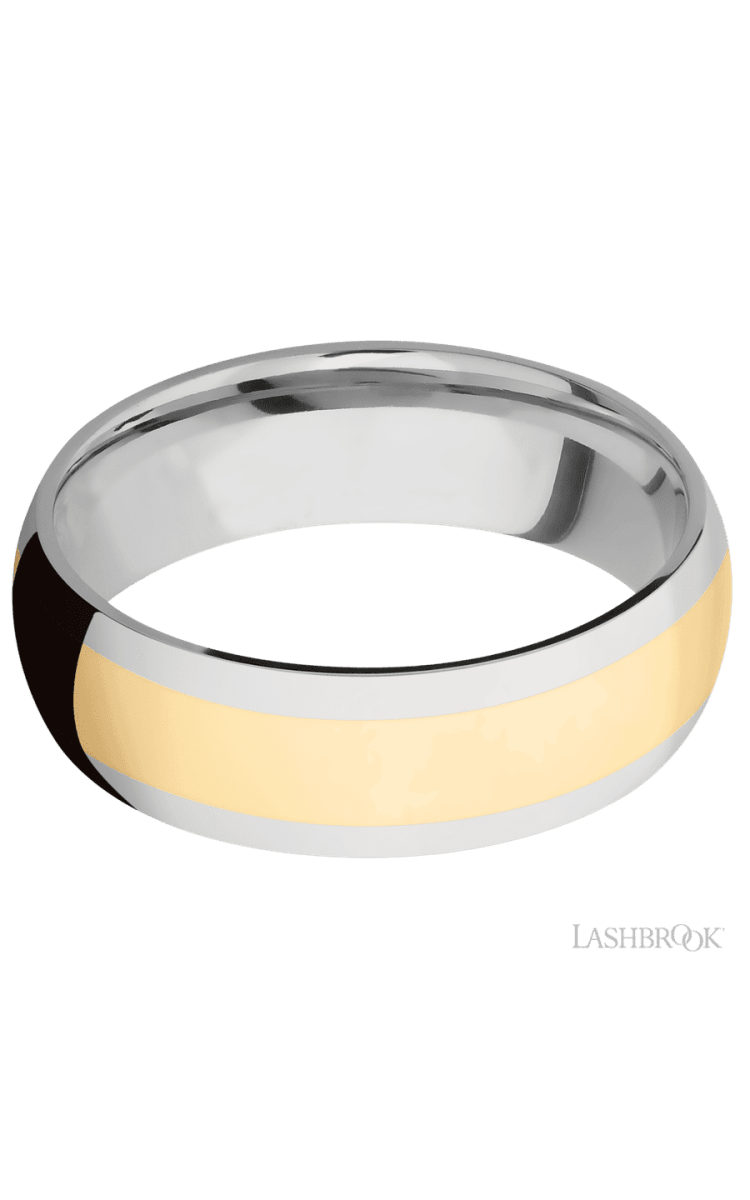 7 mm wide/Domed/14K White Gold band with one 4 mm Centered inlay of 14K Yellow Gold. - Diamonds By Rothschild