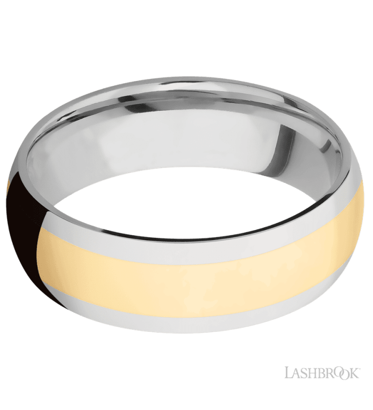 7 mm wide/Domed/14K White Gold band with one 4 mm Centered inlay of 14K Yellow Gold. - Diamonds By Rothschild