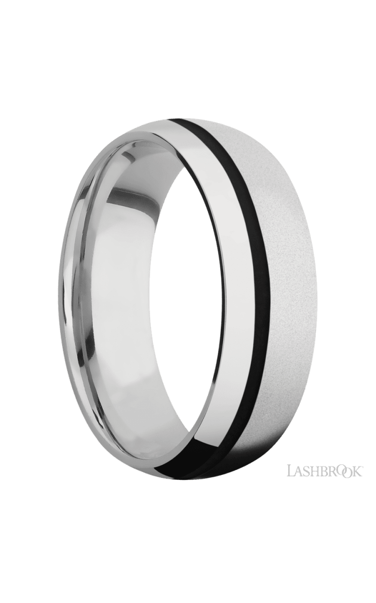 7 mm wide/Domed/Cobalt Chrome band with one 1 mm Off Center inlay of Black. - Diamonds By Rothschild