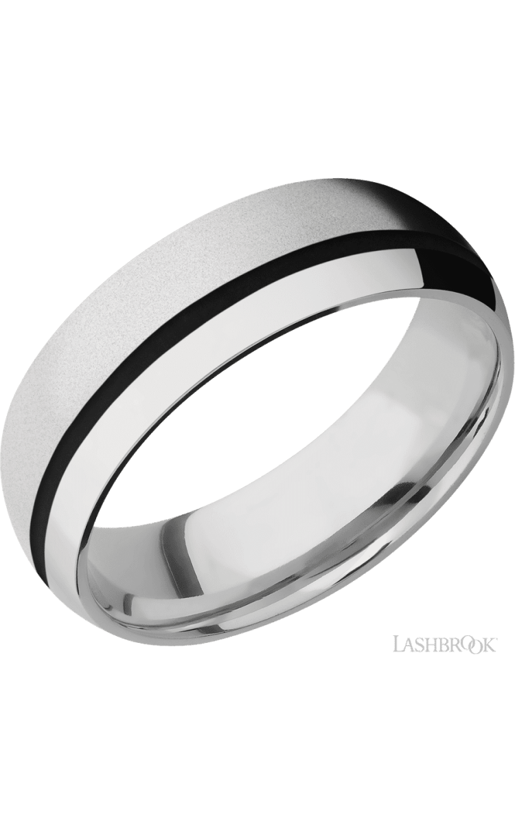 7 mm wide/Domed/Cobalt Chrome band with one 1 mm Off Center inlay of Black. - Diamonds By Rothschild