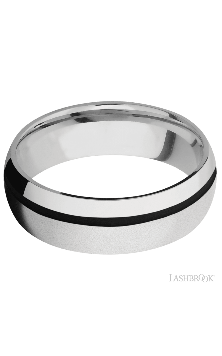 7 mm wide/Domed/Cobalt Chrome band with one 1 mm Off Center inlay of Black. - Diamonds By Rothschild