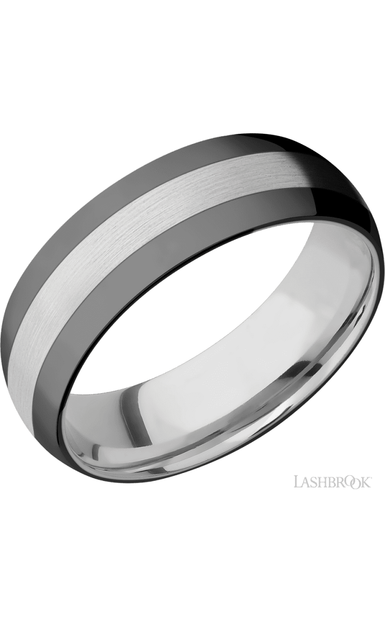 7 mm wide/Domed/Cobalt Chrome band with two 2 mm Double Off Center Edge inlays of Zirconium. - Diamonds By Rothschild