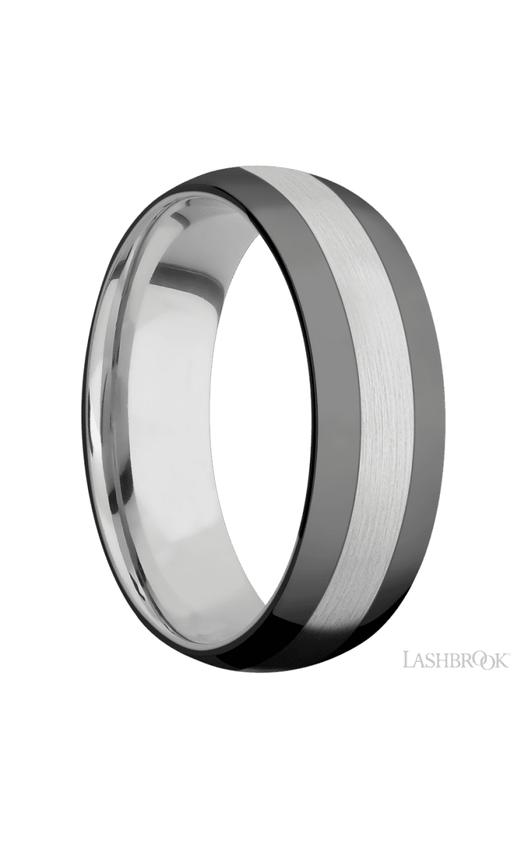 7 mm wide/Domed/Cobalt Chrome band with two 2 mm Double Off Center Edge inlays of Zirconium. - Diamonds By Rothschild