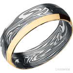 7 mm wide/Domed/Kinetic band with one 2 mm Off Center Edge inlay of 14K Yellow Gold. - Diamonds By Rothschild