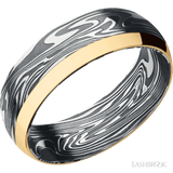 7 mm wide/Domed/Kinetic band with one 2 mm Off Center Edge inlay of 14K Yellow Gold. - Diamonds By Rothschild