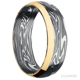 7 mm wide/Domed/Kinetic band with one 2 mm Off Center Edge inlay of 14K Yellow Gold. - Diamonds By Rothschild