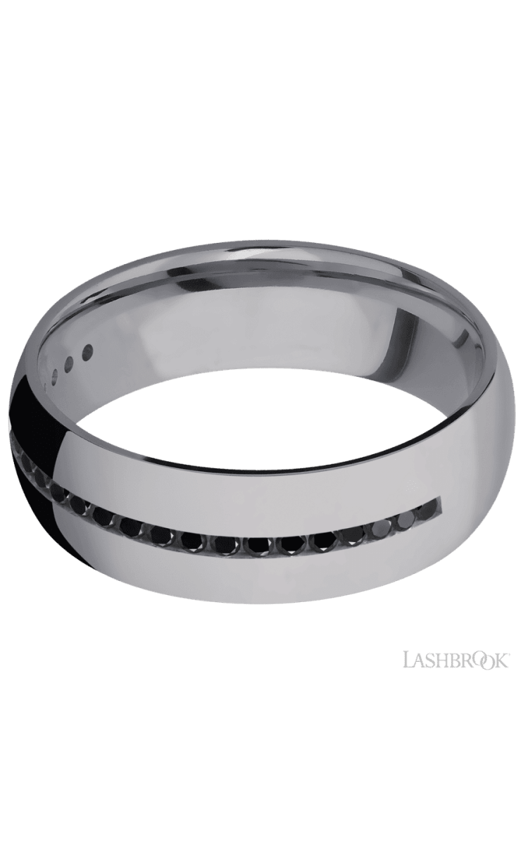 7 mm wide/Domed/Tantalum band with a Half Eternity arrangement of .015 carat Round Black Diamond stones in a Channel setting. - Diamonds By Rothschild