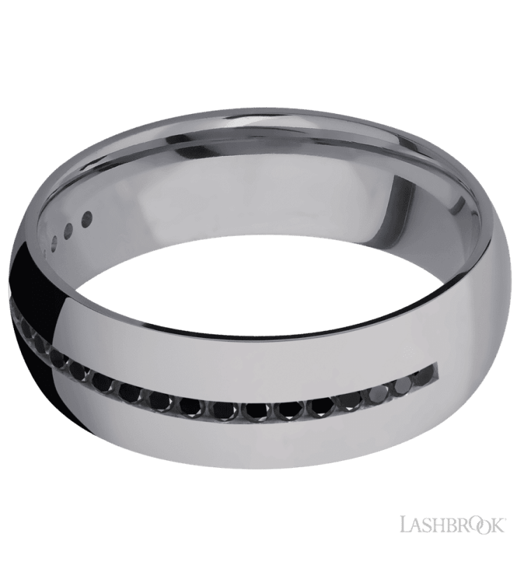 7 mm wide/Domed/Tantalum band with a Half Eternity arrangement of .015 carat Round Black Diamond stones in a Channel setting. - Diamonds By Rothschild