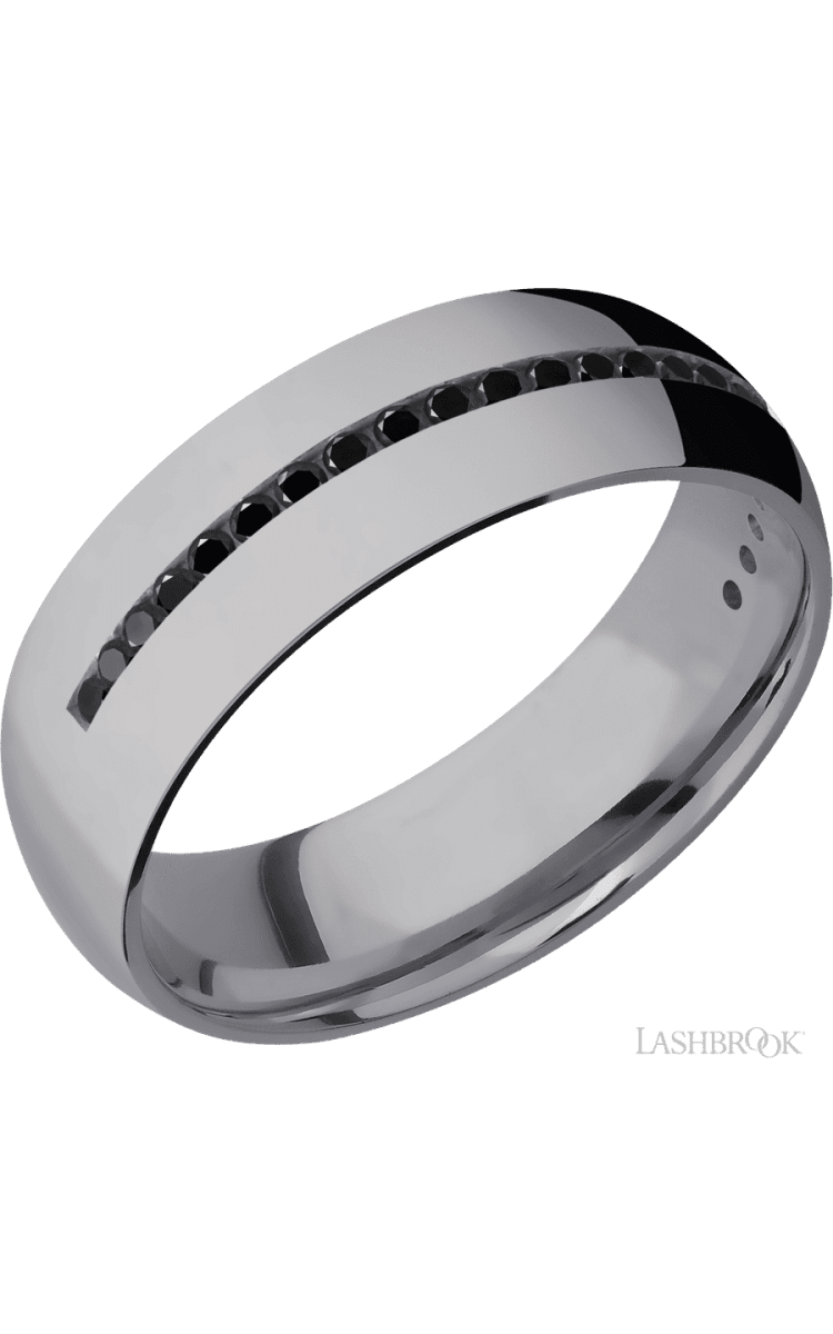 7 mm wide/Domed/Tantalum band with a Half Eternity arrangement of .015 carat Round Black Diamond stones in a Channel setting. - Diamonds By Rothschild