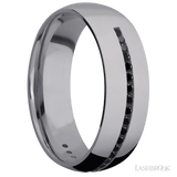 7 mm wide/Domed/Tantalum band with a Half Eternity arrangement of .015 carat Round Black Diamond stones in a Channel setting. - Diamonds By Rothschild