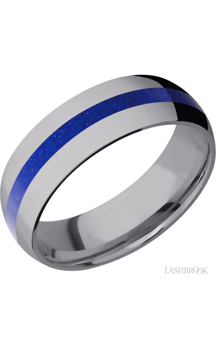 7 mm wide/Domed/Tantalum band with one 2 mm Centered inlay of Lapis. - Diamonds By Rothschild