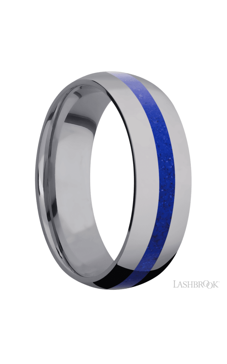 7 mm wide/Domed/Tantalum band with one 2 mm Centered inlay of Lapis. - Diamonds By Rothschild