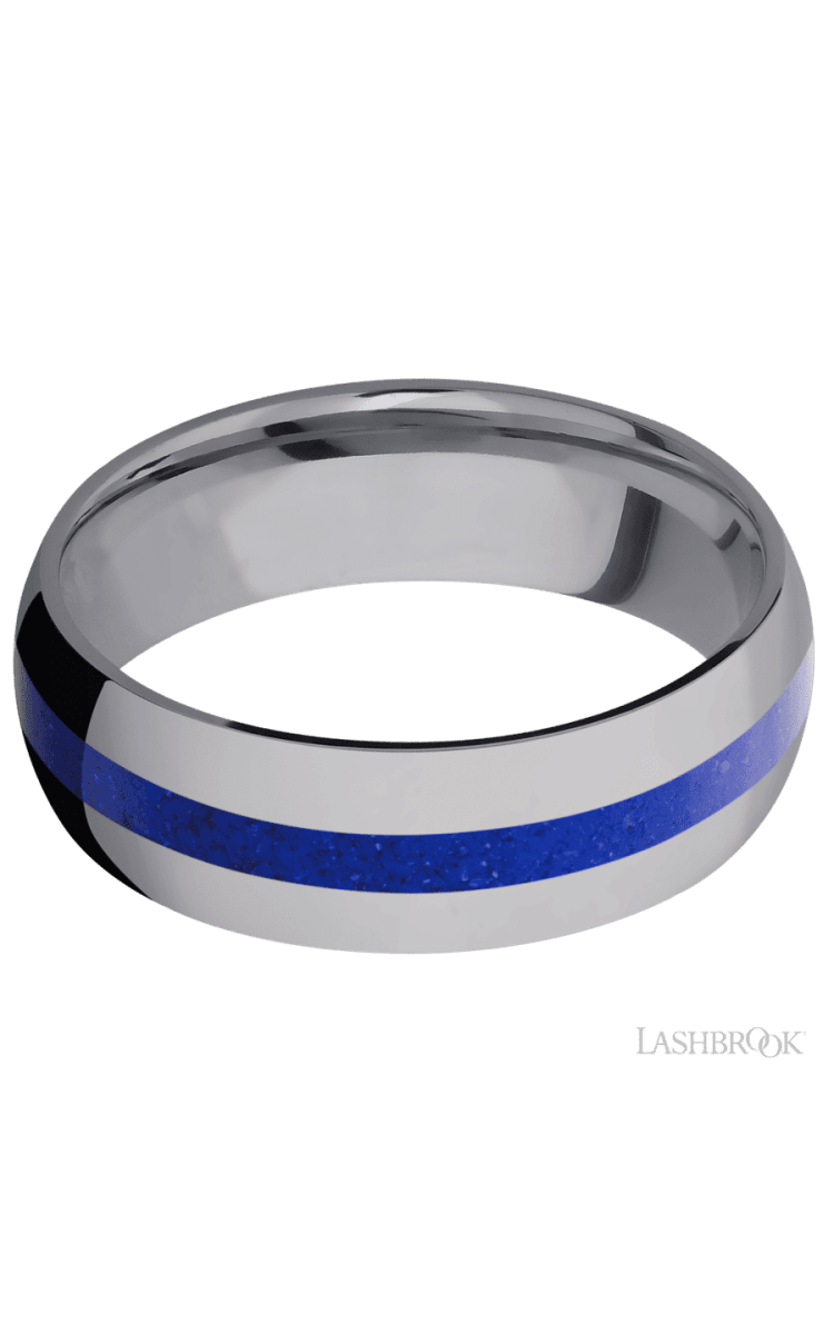 7 mm wide/Domed/Tantalum band with one 2 mm Centered inlay of Lapis. - Diamonds By Rothschild