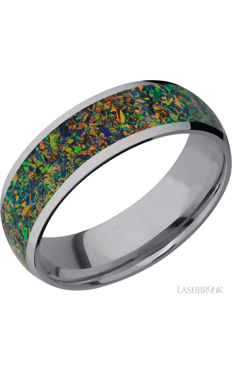 7 mm wide/Domed/Tantalum band with one 5 mm Centered inlay of Black Opal. - Diamonds By Rothschild