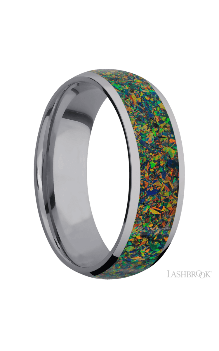 7 mm wide/Domed/Tantalum band with one 5 mm Centered inlay of Black Opal. - Diamonds By Rothschild