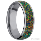 7 mm wide/Domed/Tantalum band with one 5 mm Centered inlay of Black Opal. - Diamonds By Rothschild
