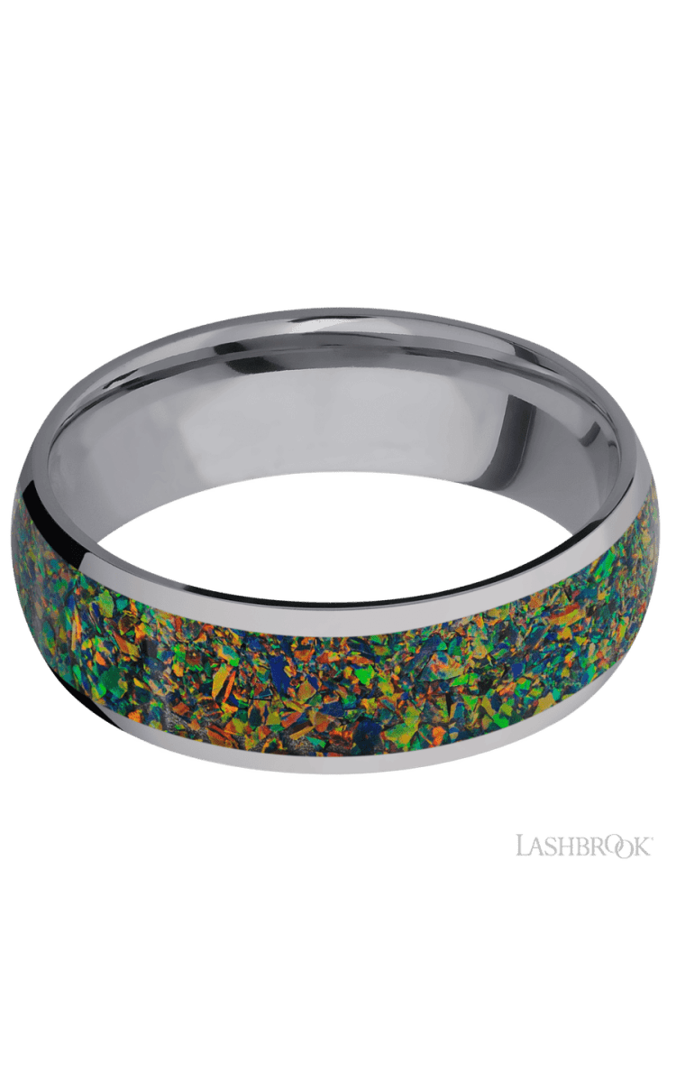 7 mm wide/Domed/Tantalum band with one 5 mm Centered inlay of Black Opal. - Diamonds By Rothschild
