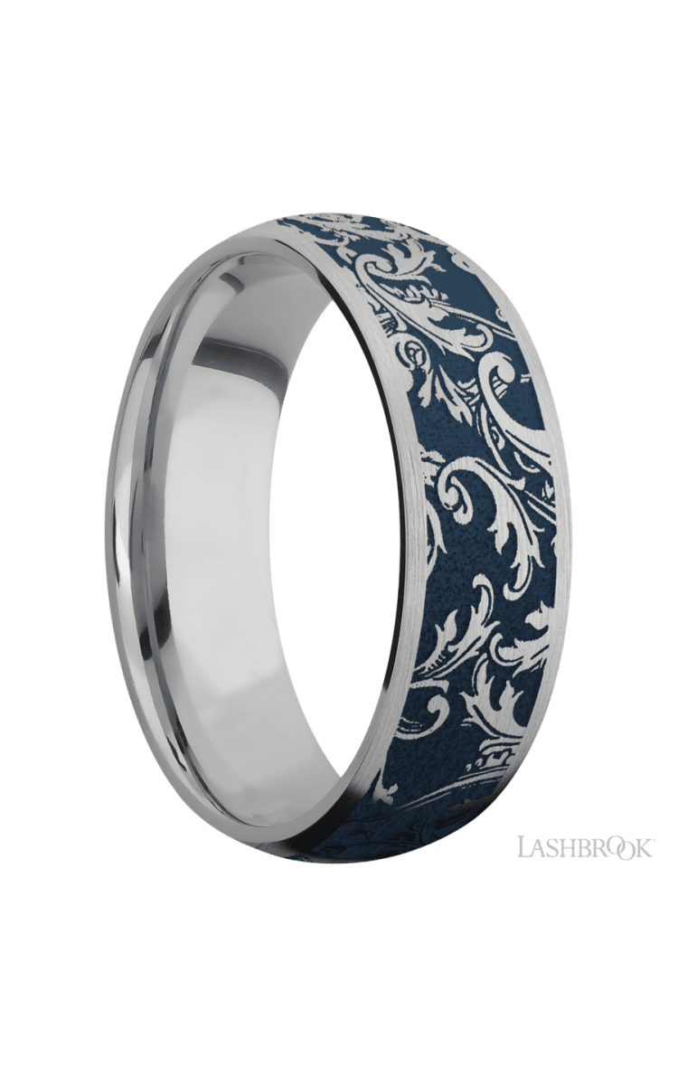 7 mm wide/Domed/Titanium band with a laser carved Black Leaf pattern. - Diamonds By Rothschild