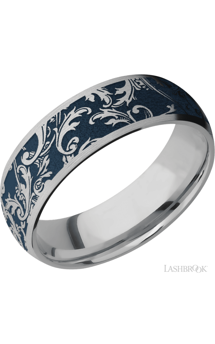 7 mm wide/Domed/Titanium band with a laser carved Black Leaf pattern. - Diamonds By Rothschild