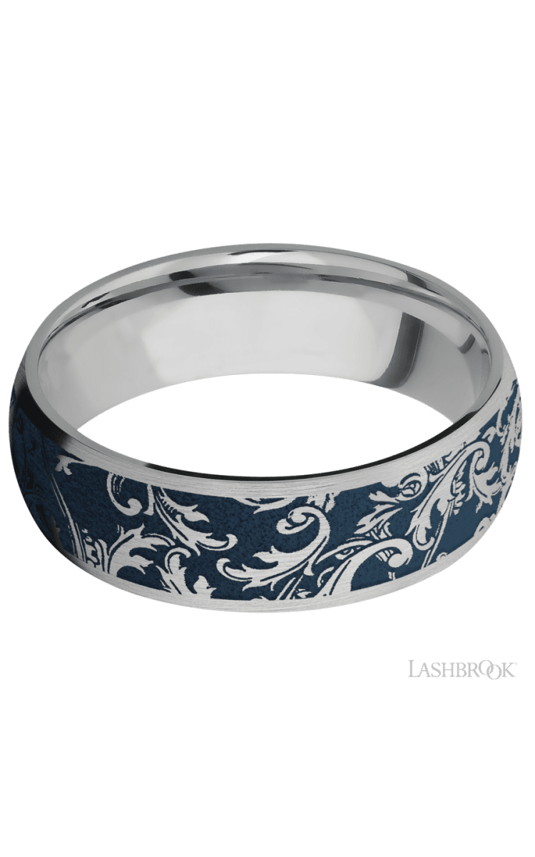 7 mm wide/Domed/Titanium band with a laser carved Black Leaf pattern. - Diamonds By Rothschild